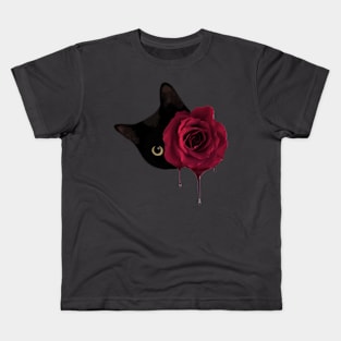 Black Cat With Rose Kids T-Shirt